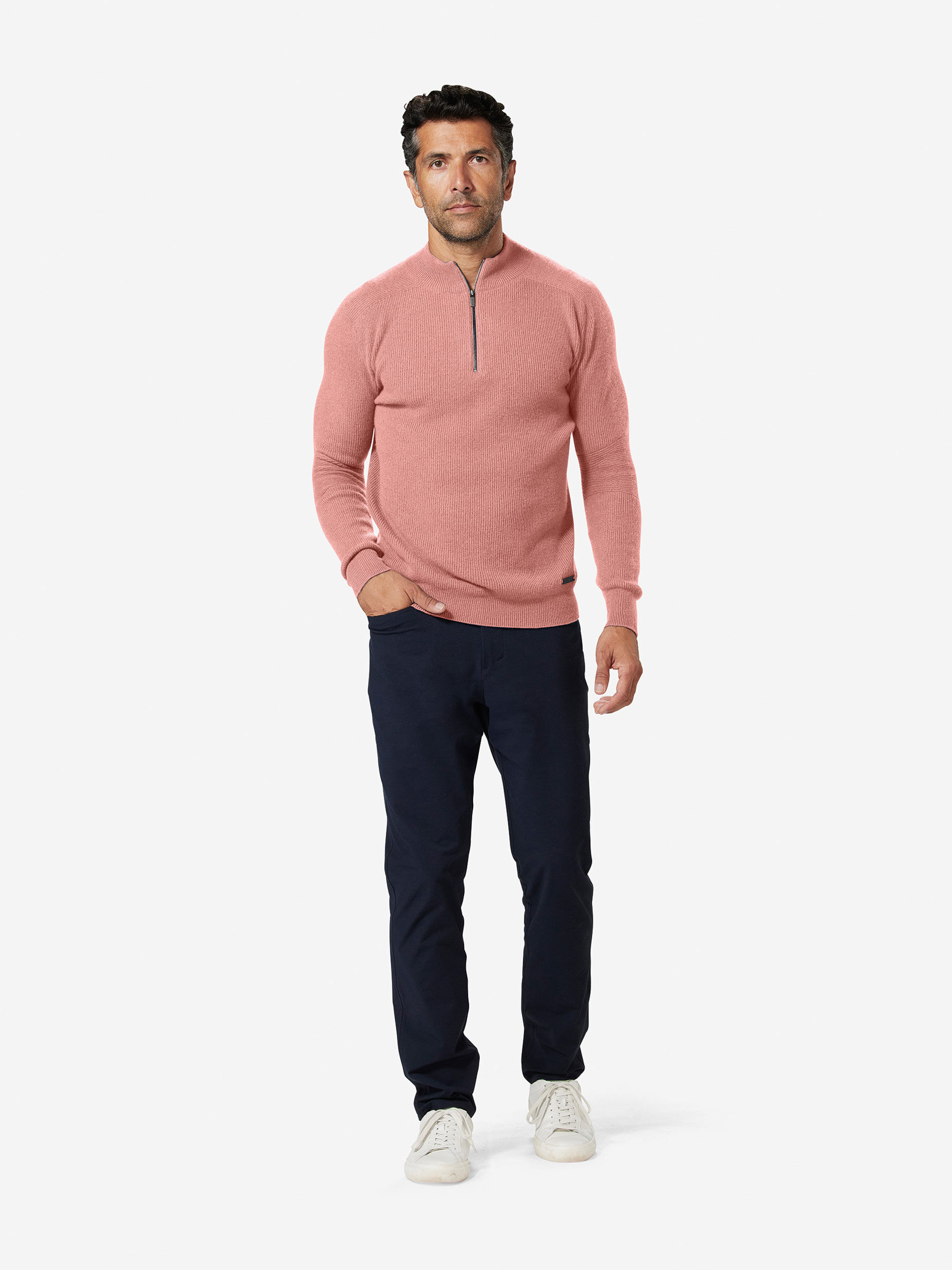 Sun Day Red 3D Knit Cashmere Quarter Zip Lyserød | 49583-RAND